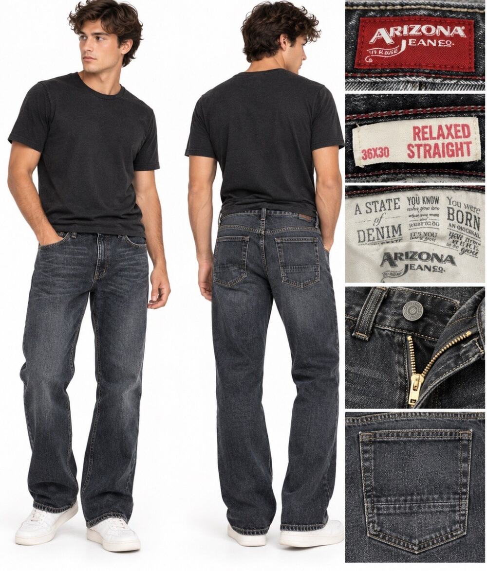 Grunge Arizona Jean Co Men's Relaxed Straight Jeans Size 36x30 Faded Black Denim
